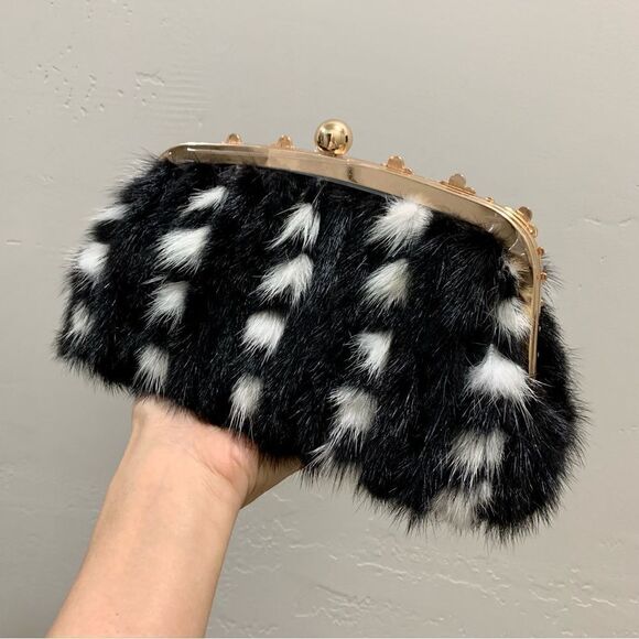 Gorgeous Handmade Real Mink Fur Rhinestone Push-lock Clutch/Wristlet/Crossbody - Picture 13 of 15